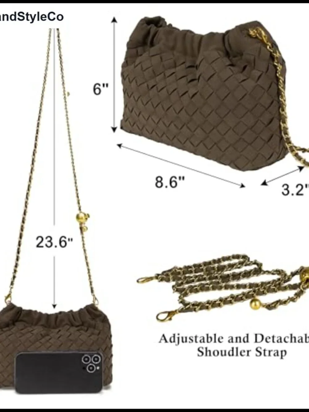 Woven Dumpling Hobo Crossbody Bag Suede Vegan Leather Adjustable Strap